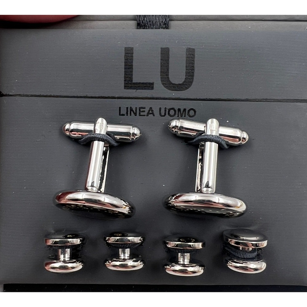 Linea Uomo Cufflink & Stud Set Men's Silver Black NIB